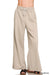 Beige wide-leg pants with a drawstring waist on a white background