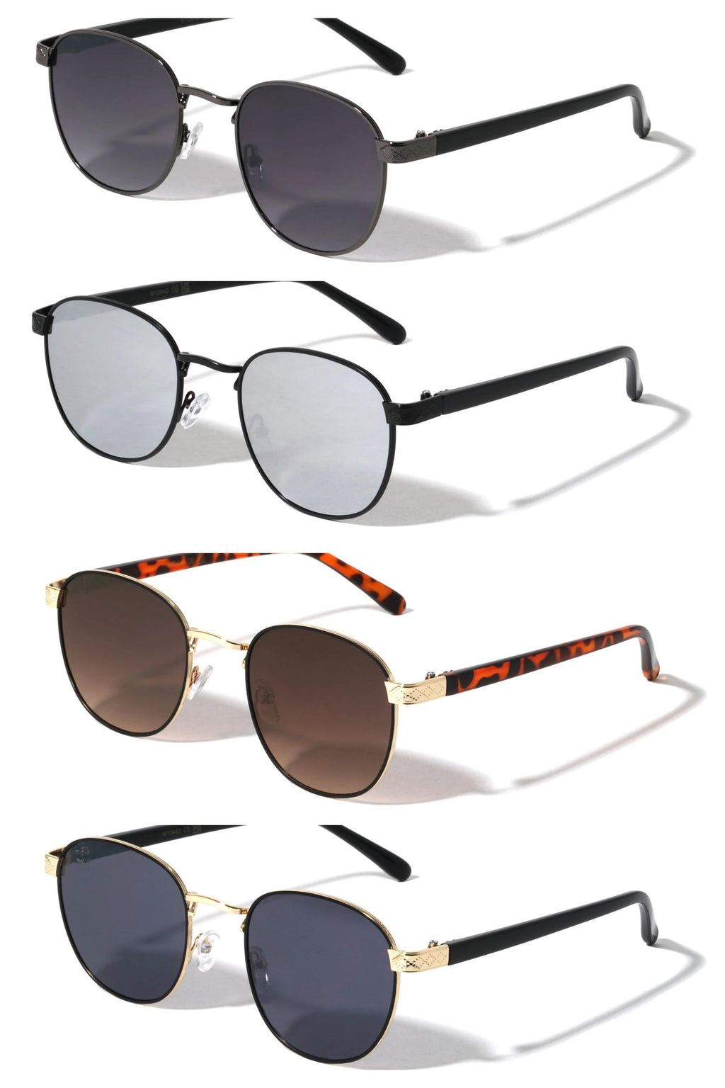 Engraved Hinge Retro Round Sunglasses