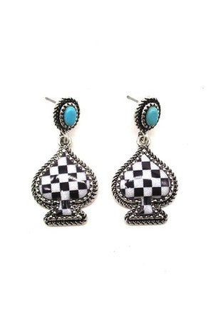 Checker Spade Dangle Earrings Snowing West