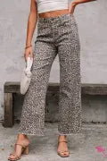 Brown Leopard Frayed Wide Leg High Waist Jeans Dear Lover