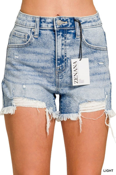 Distressed Hem Denim Shorts Zenana