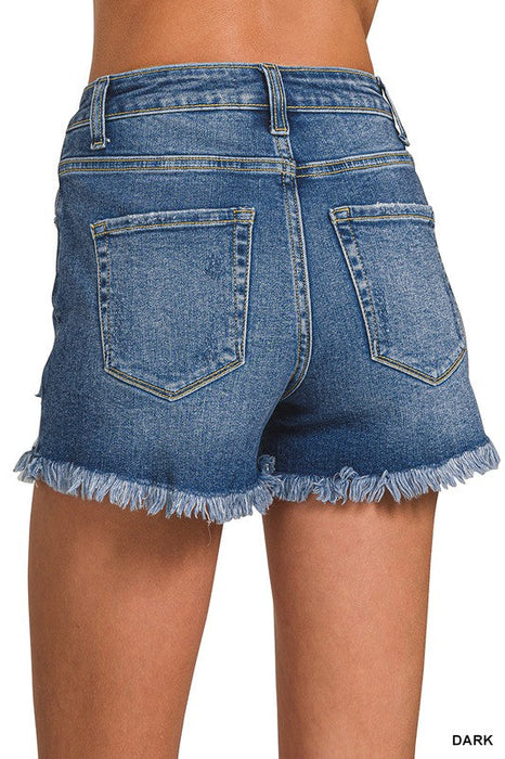 Distressed Hem Denim Shorts Zenana