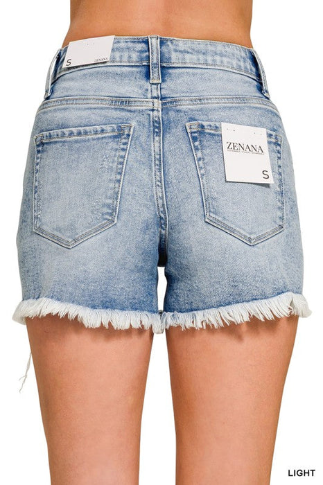 Distressed Hem Denim Shorts Zenana