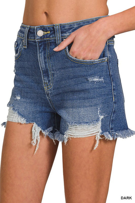 Distressed Hem Denim Shorts Zenana