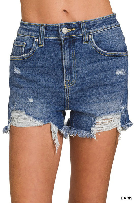 Distressed Hem Denim Shorts Zenana