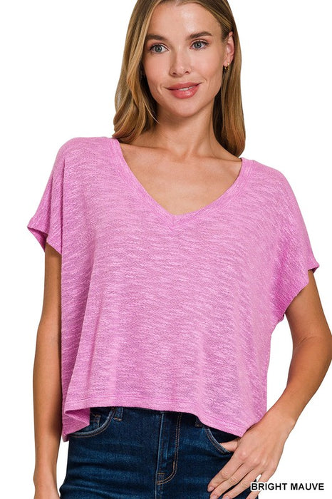 V-neck Drop Shoulder Crop Top