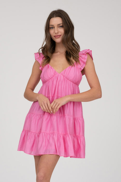 V Neck Tiered Babydoll Mini Dress Blu Pepper
