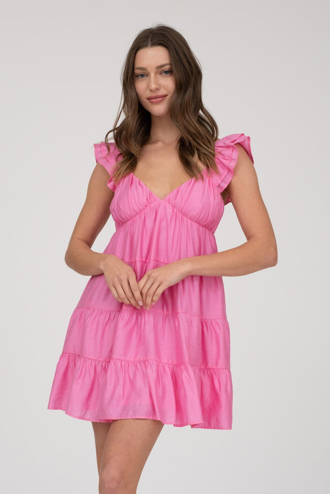 V Neck Tiered Babydoll Mini Dress Blu Pepper
