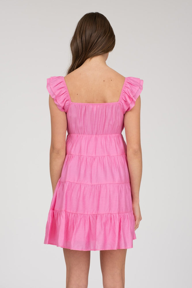 V Neck Tiered Babydoll Mini Dress Blu Pepper