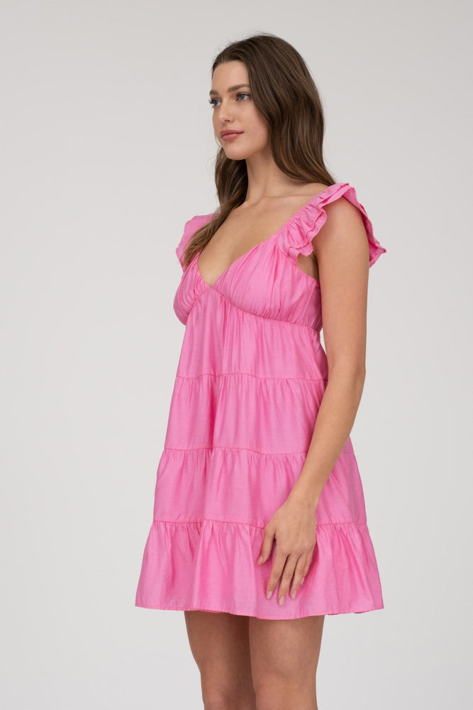 V Neck Tiered Babydoll Mini Dress Blu Pepper