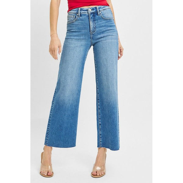 Risen Tummy Control High Rise Crop Wide Leg Jeans