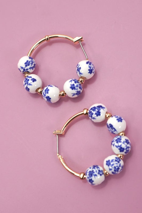 Blue Ceramic Porcelain Hoop Earrings