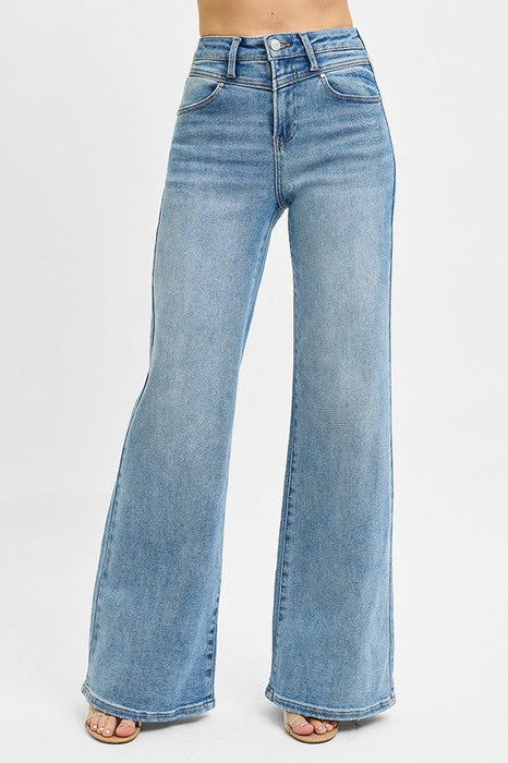 Risen High Rise Wide Front Yoke Detailed Jeans Risen
