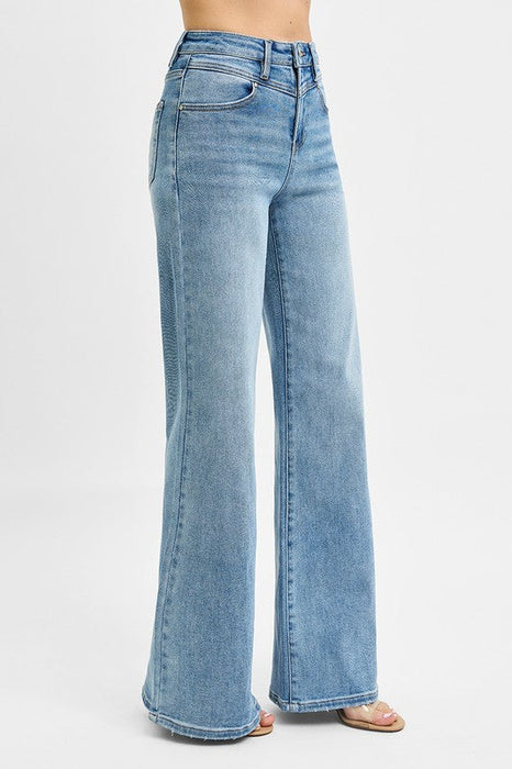 Risen High Rise Wide Front Yoke Detailed Jeans Risen