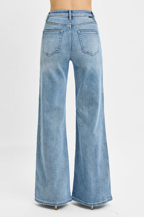 Risen High Rise Wide Front Yoke Detailed Jeans Risen
