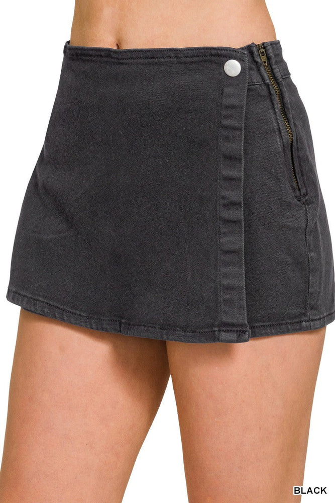 Washed Denim Skort ZENANA