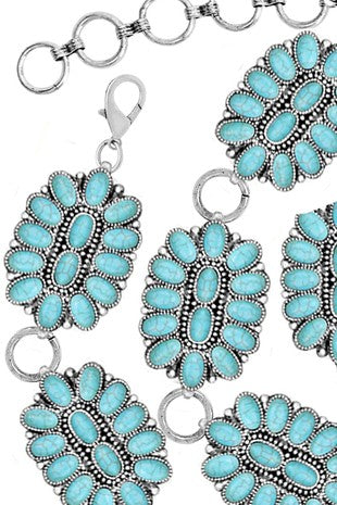 Western Concho Flower Gemstone Chain Belt