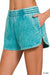 Acid Washed Elastic Waistband Dolphin Shorts Zenana