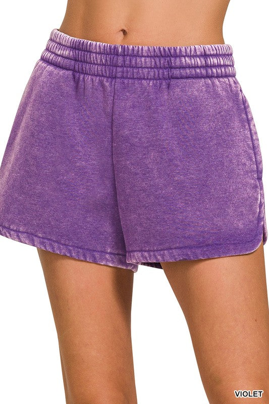 Acid Washed Elastic Waistband Dolphin Shorts Zenana