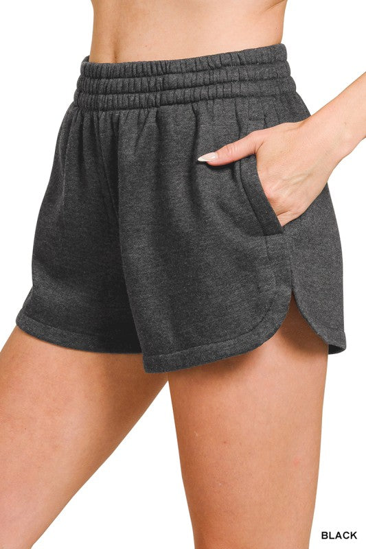 Acid Washed Elastic Waistband Dolphin Shorts Zenana