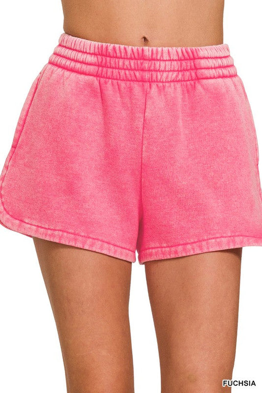 Acid Washed Elastic Waistband Dolphin Shorts Zenana