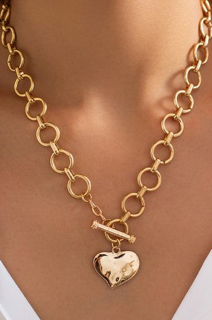 Hammered Heart Front Toggle Necklace