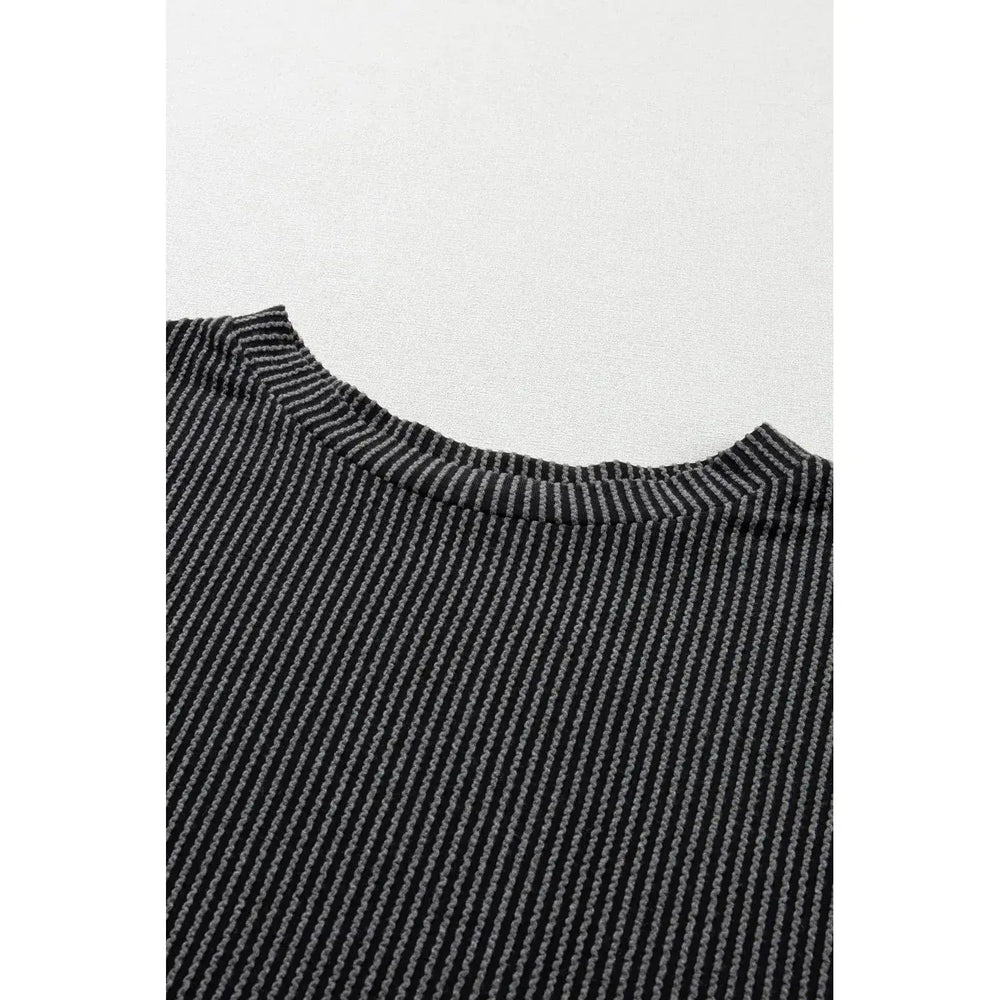 Carbon Grey Ribbed Textured Knit Loose Fit Tee and Shorts Set Dear lover