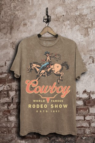 Cowboy Rodeo Show Graphic Top Lotus Fashion