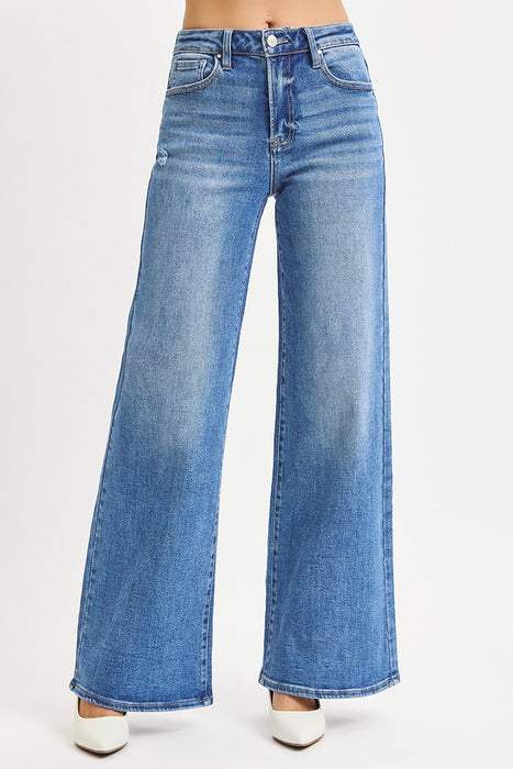 Risen High Rise Wide Leg Jeans