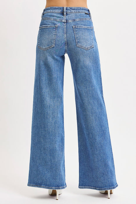 Risen High Rise Wide Leg Jeans