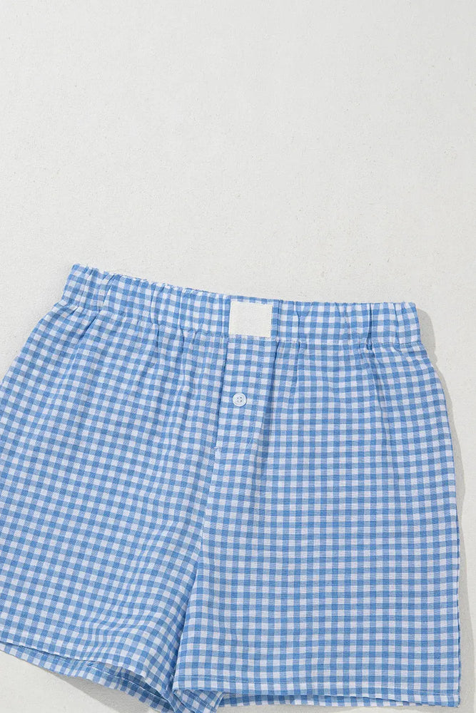 Red Plaid Gingham Printed High Waist Shorts Dear lover