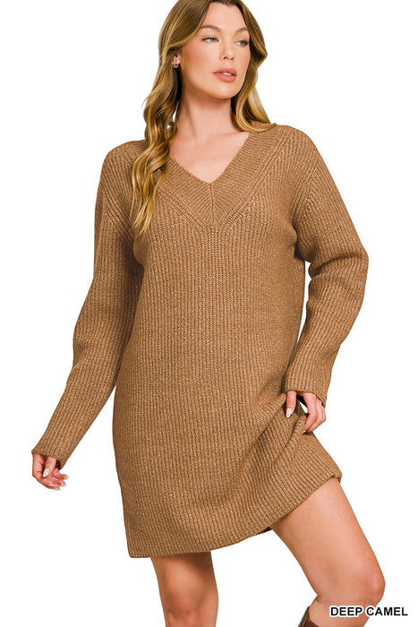 V Neck Sweater Dress