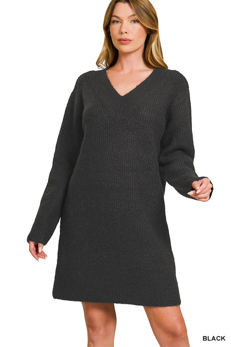 V Neck Sweater Dress