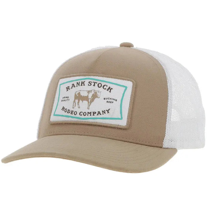Rank Stock Hooey Tan / Black 5-Panel Trucker with White / Black Rectangle Patch -