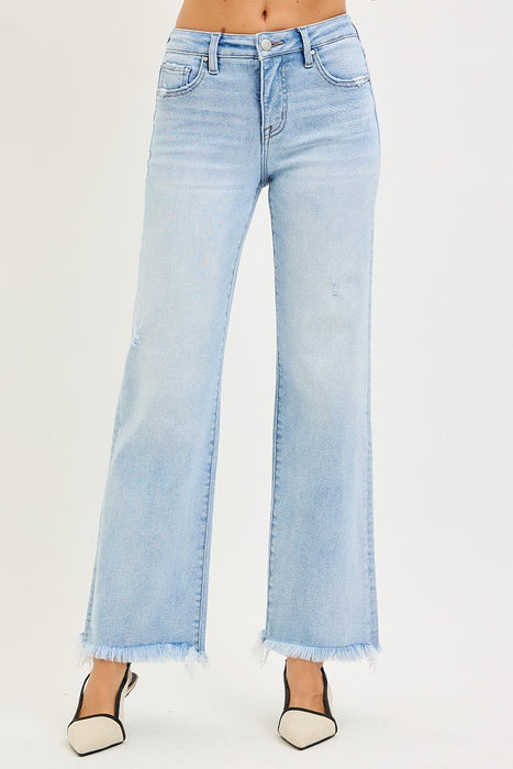 Risen Tummy Control Frayed Mid Rise Jeans