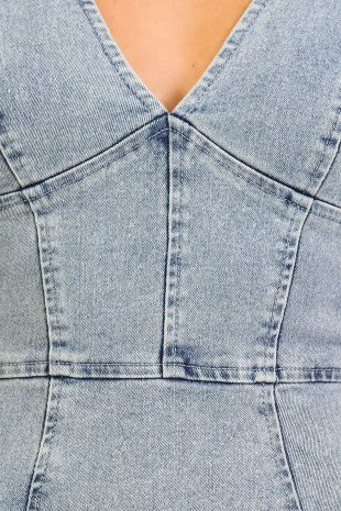 V-neck Fit & Flare Stretch Denim Dress Timing