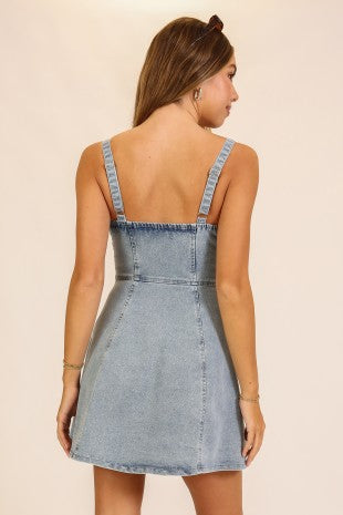 V-neck Fit & Flare Stretch Denim Dress Timing