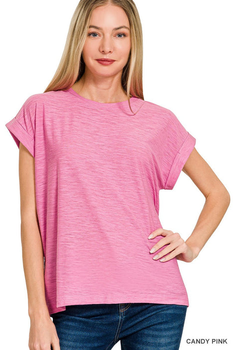Slub Cuffed Sleeve Tee ZENANA