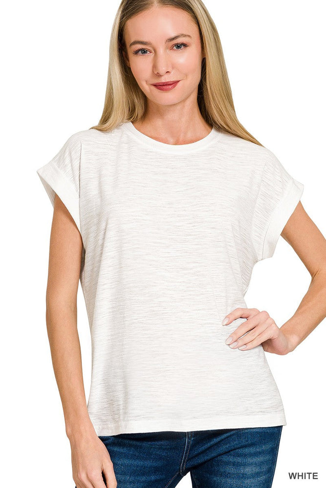 Slub Cuffed Sleeve Tee ZENANA