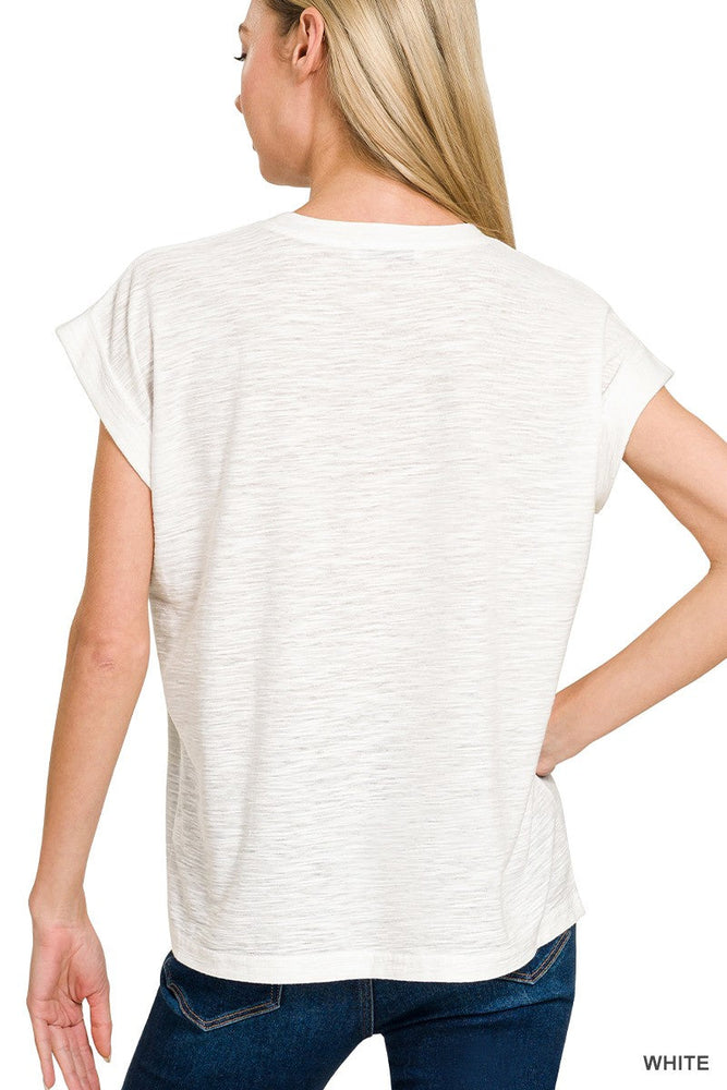 Slub Cuffed Sleeve Tee ZENANA