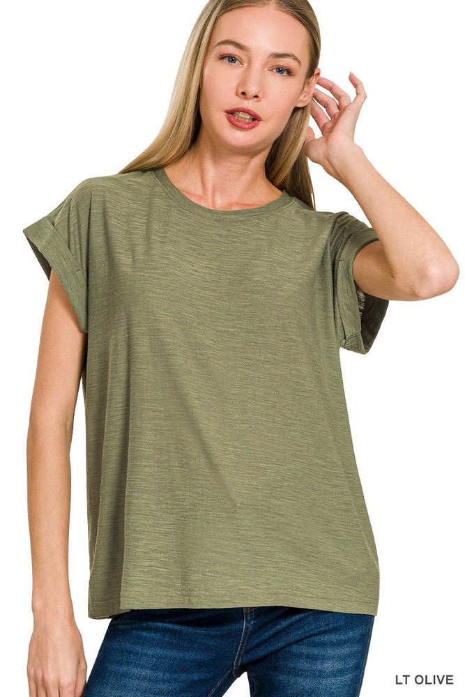 Slub Cuffed Sleeve Tee ZENANA