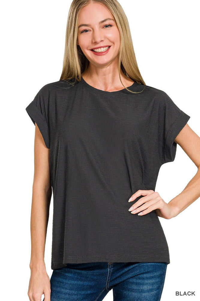 Slub Cuffed Sleeve Tee ZENANA