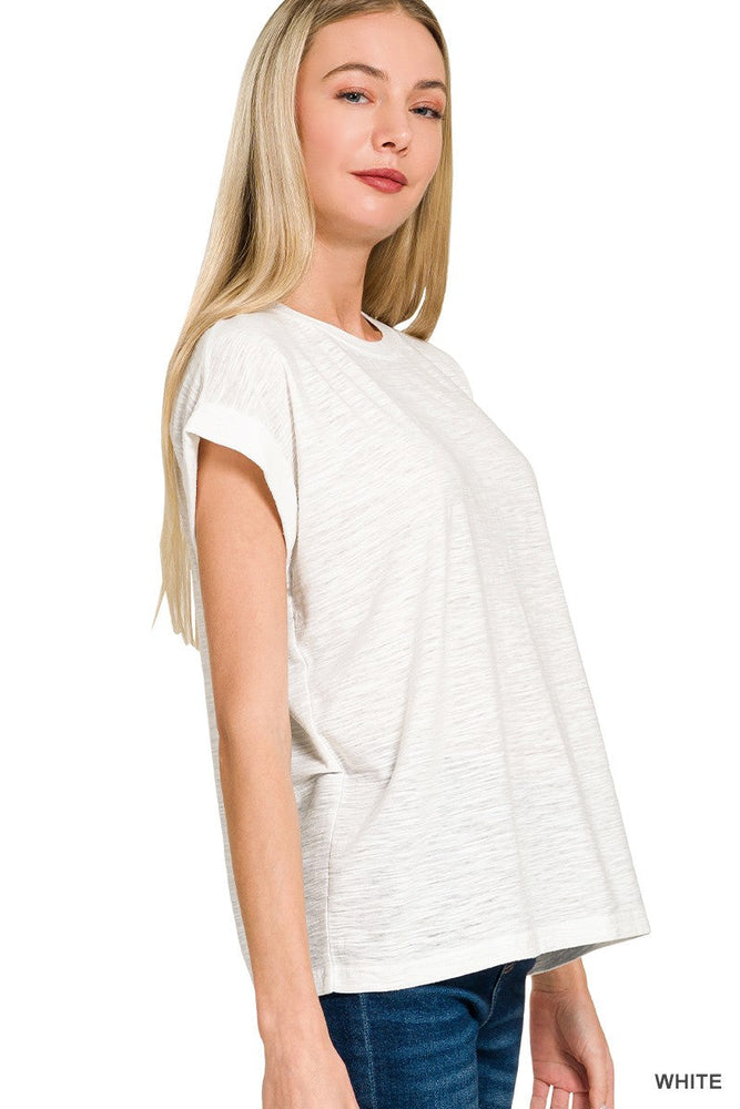 Slub Cuffed Sleeve Tee ZENANA