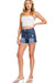 Dark Washed Raw Frayed Hem Denim Shorts Zenana