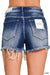 Dark Washed Raw Frayed Hem Denim Shorts Zenana