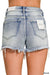 Medium Washed Raw Frayed Hem Denim Shorts Zenana