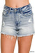 Medium Washed Raw Frayed Hem Denim Shorts Zenana
