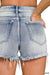 Medium Washed Raw Frayed Hem Denim Shorts Zenana