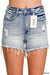 Medium Washed Raw Frayed Hem Denim Shorts Zenana