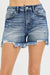 High Rise Distressed Washed Step Side Hem Shorts Risen Jeans